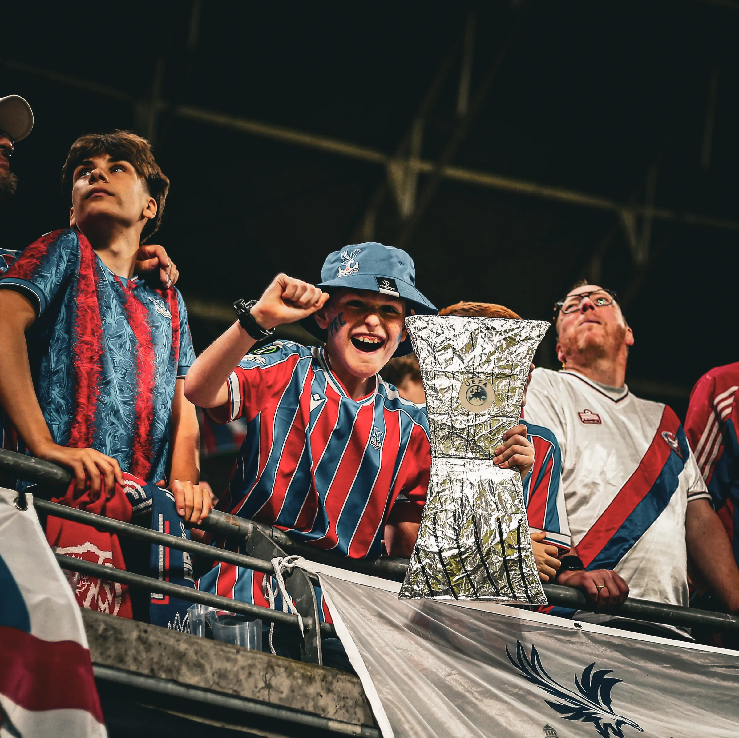 Crystal Palace supporters celebrate the club's first European trophy.