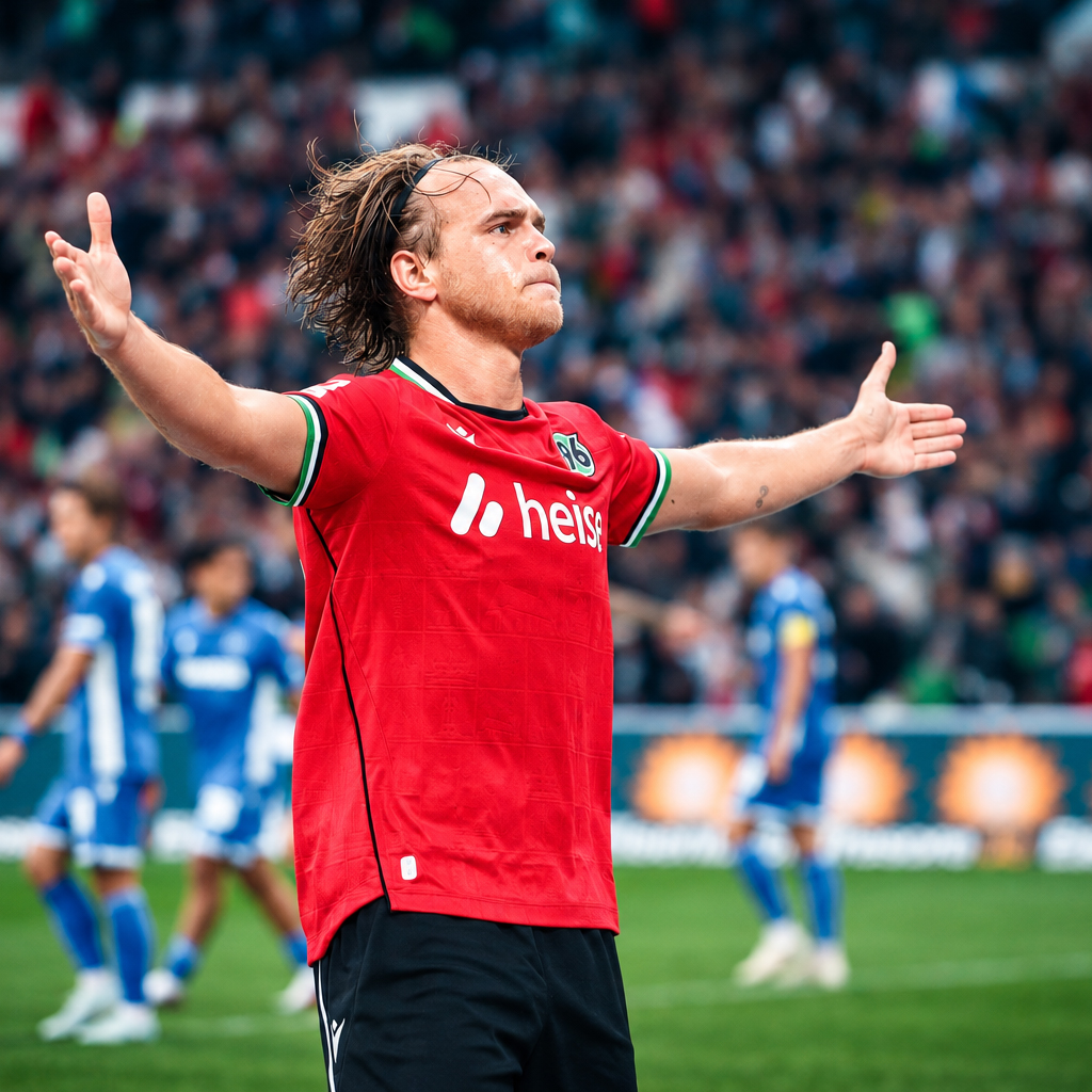 A Hannover 96 player reacts during the 2:2 draw against Karlsruher SC on matchday four of the 2. Bundesliga.