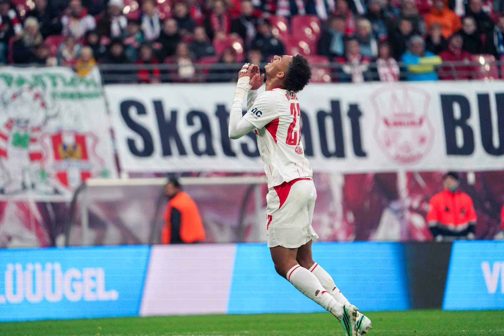 Tidiam Gomis reacts during RB Leipzig's four-goal second half against SV Elversberg.