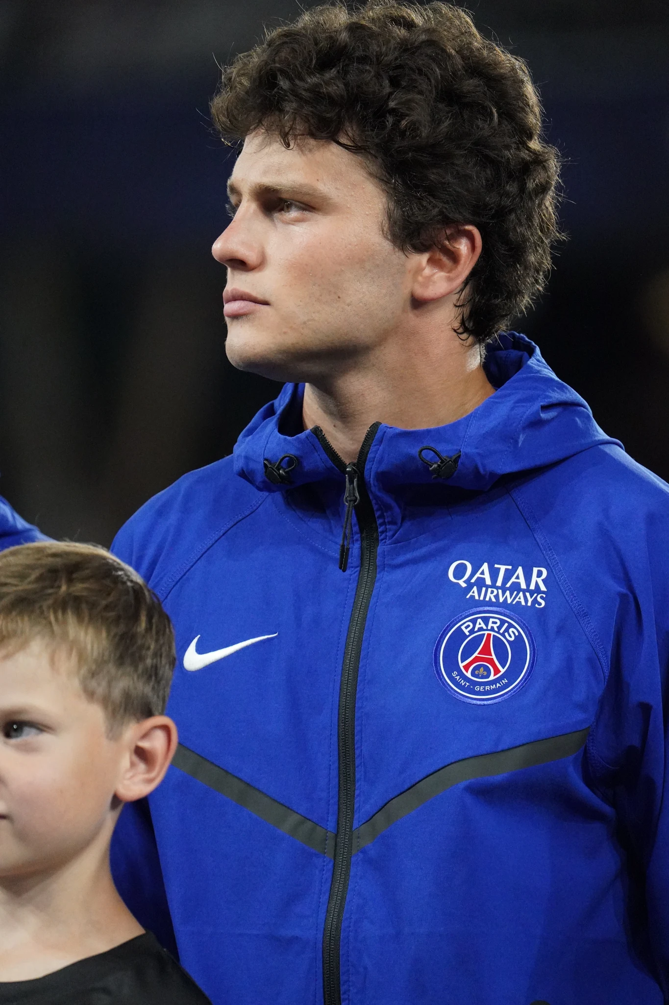 A Paris Saint-Germain player in the pre-match line-up.