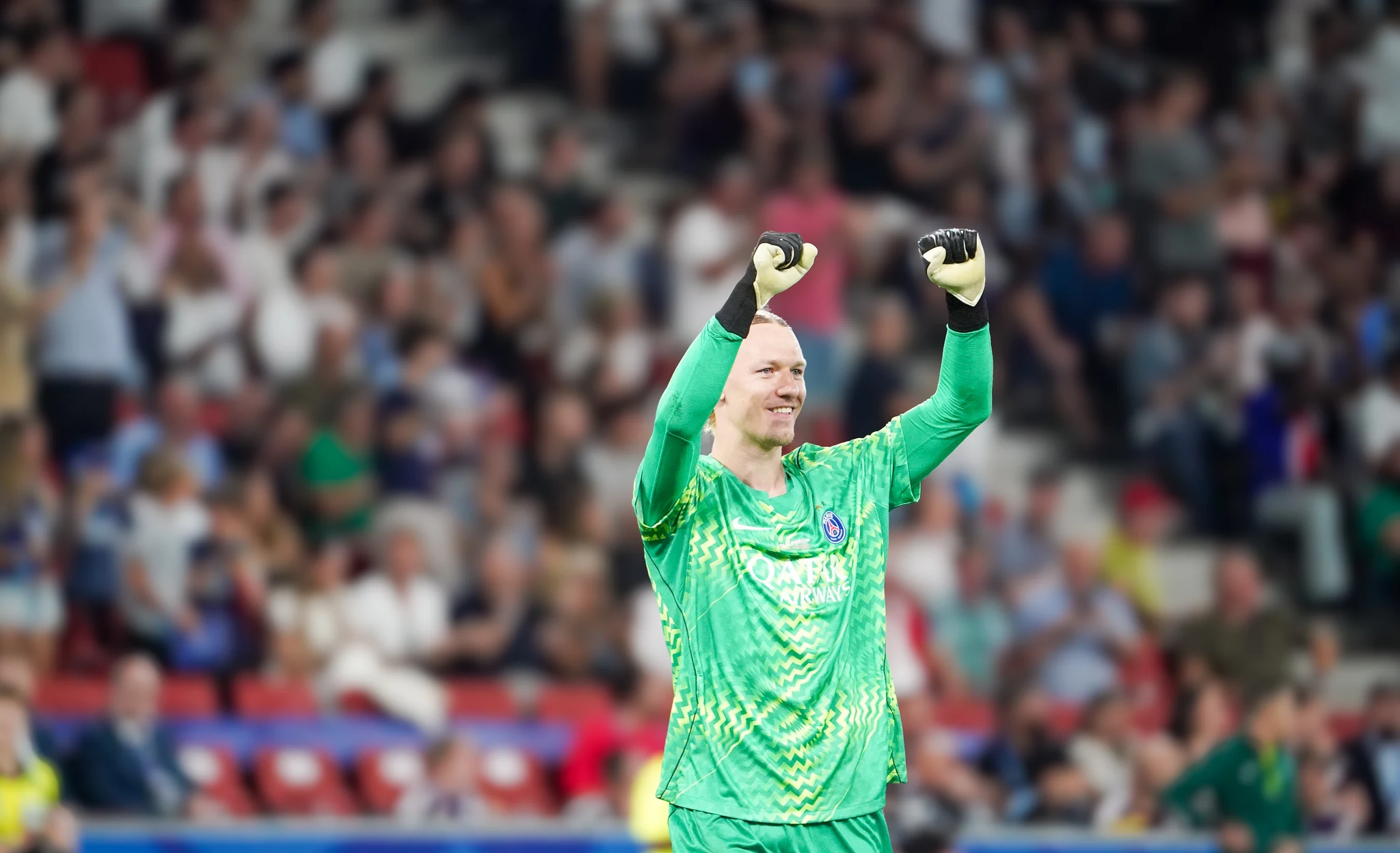 Match action and reactions during Paris Saint-Germain versus Aston Villa in Salzburg.