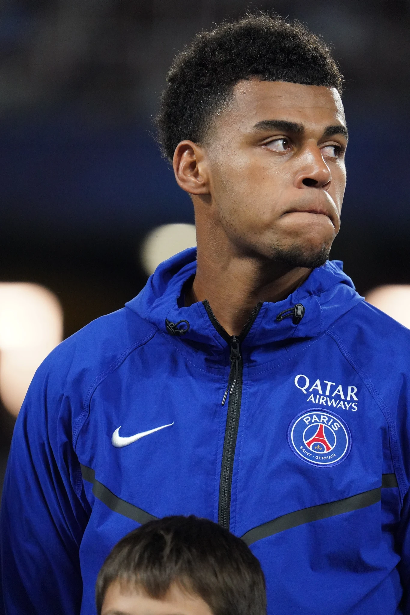 A Paris Saint-Germain player in the pre-match line-up.