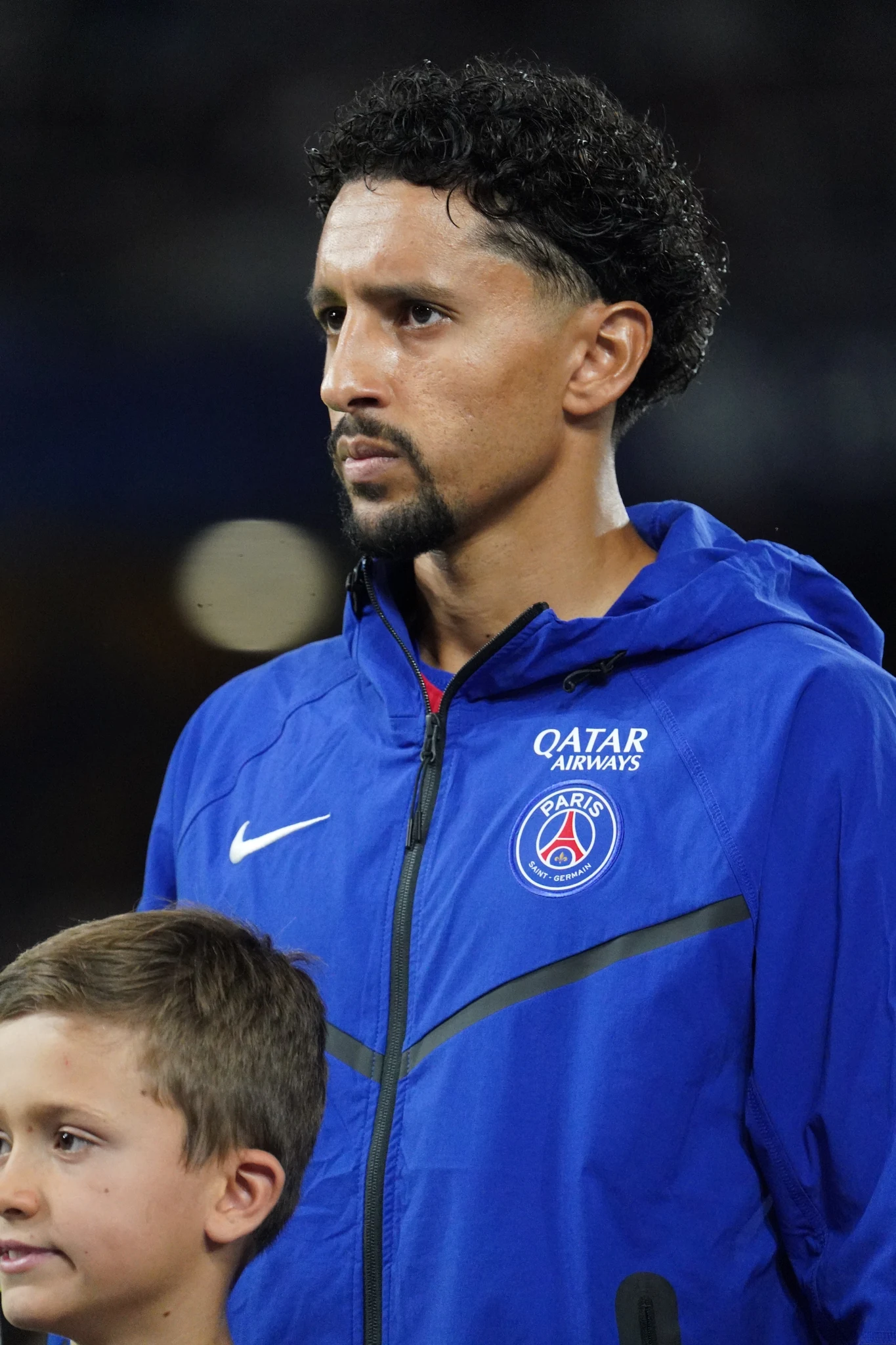 A Paris Saint-Germain player in the pre-match line-up.