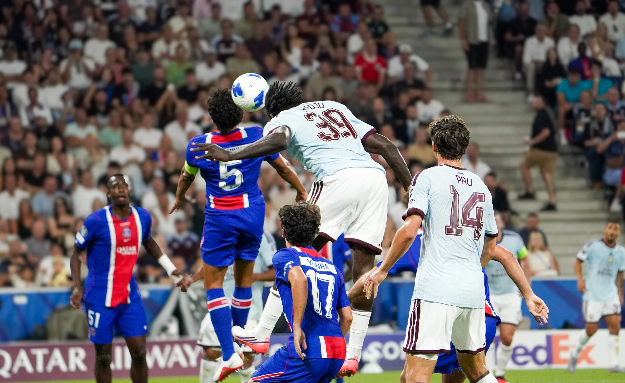 Match action and reactions during Paris Saint-Germain versus Aston Villa in Salzburg.