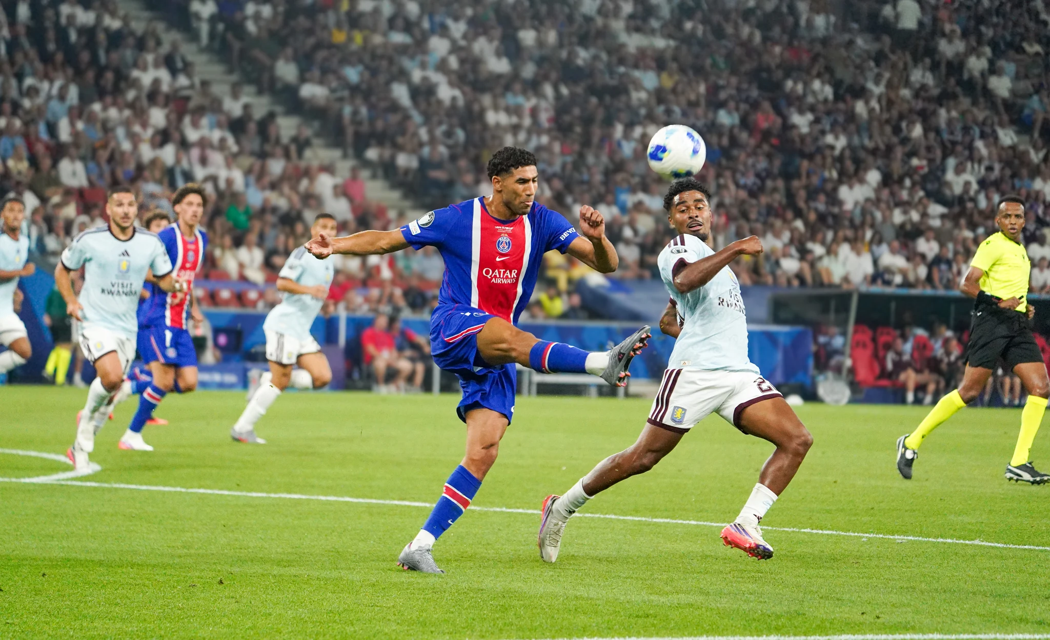 Match action and reactions during Paris Saint-Germain versus Aston Villa in Salzburg.