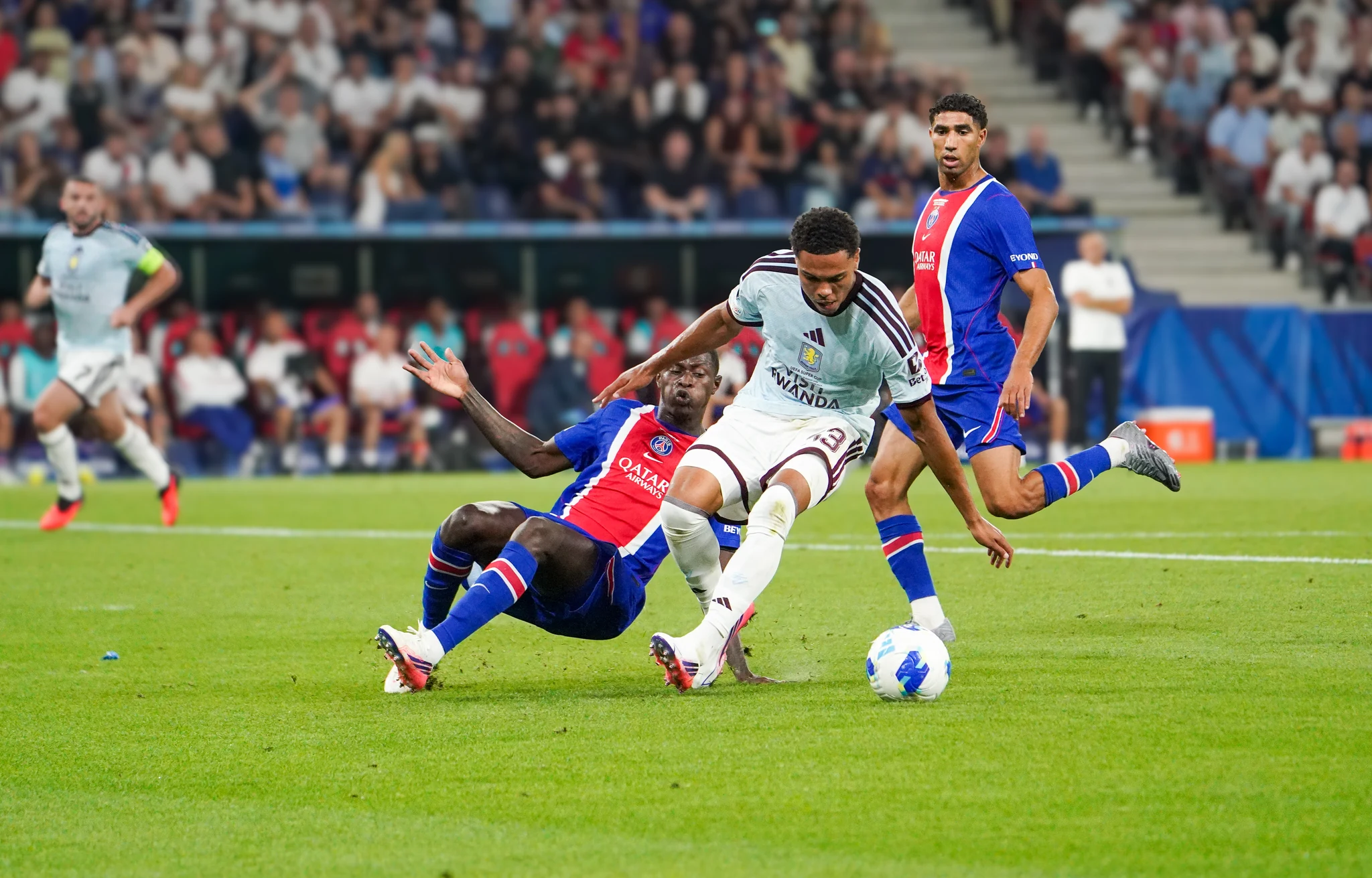 Match action and reactions during Paris Saint-Germain versus Aston Villa in Salzburg.