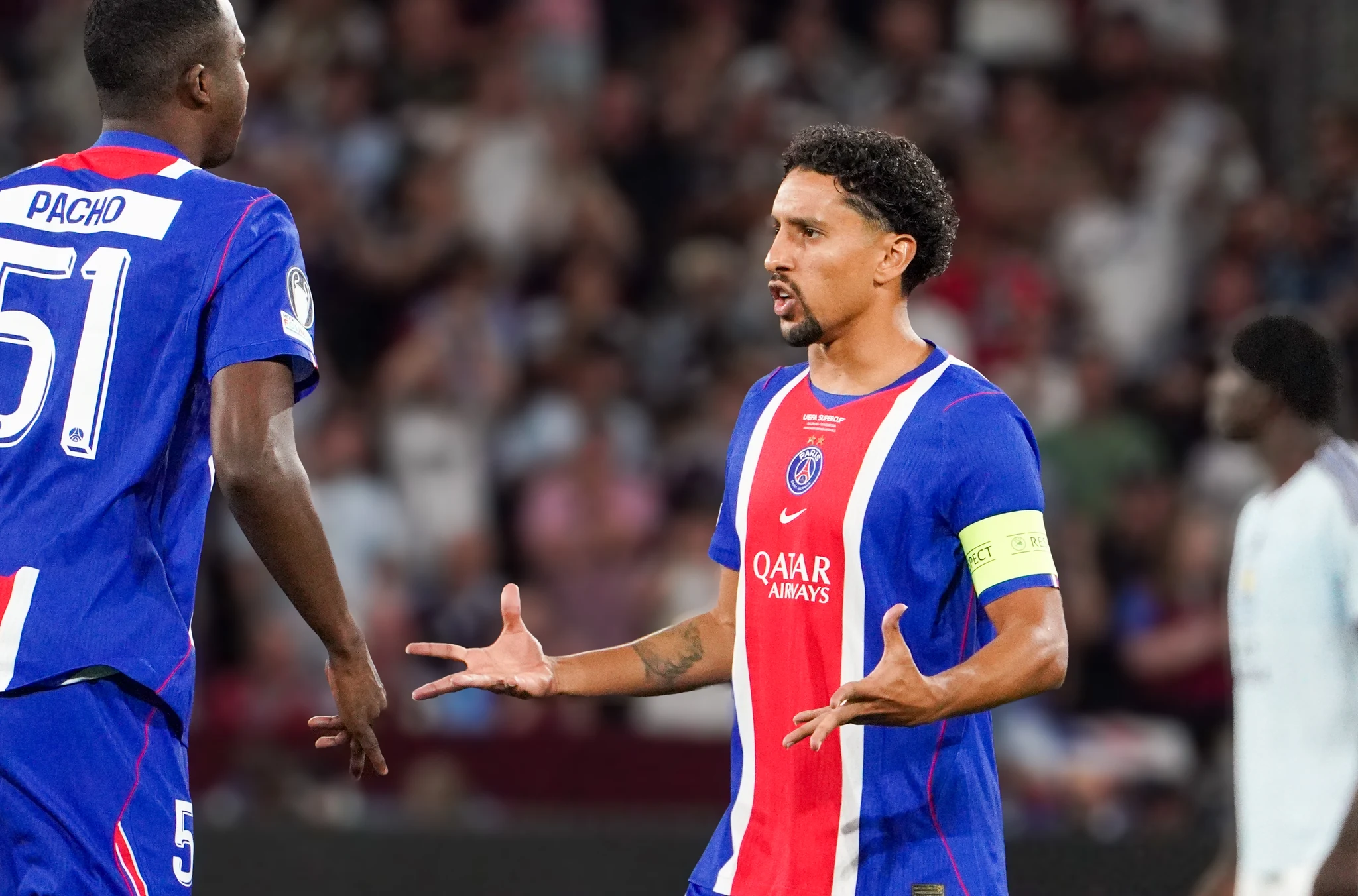 Match action and reactions during Paris Saint-Germain versus Aston Villa in Salzburg.