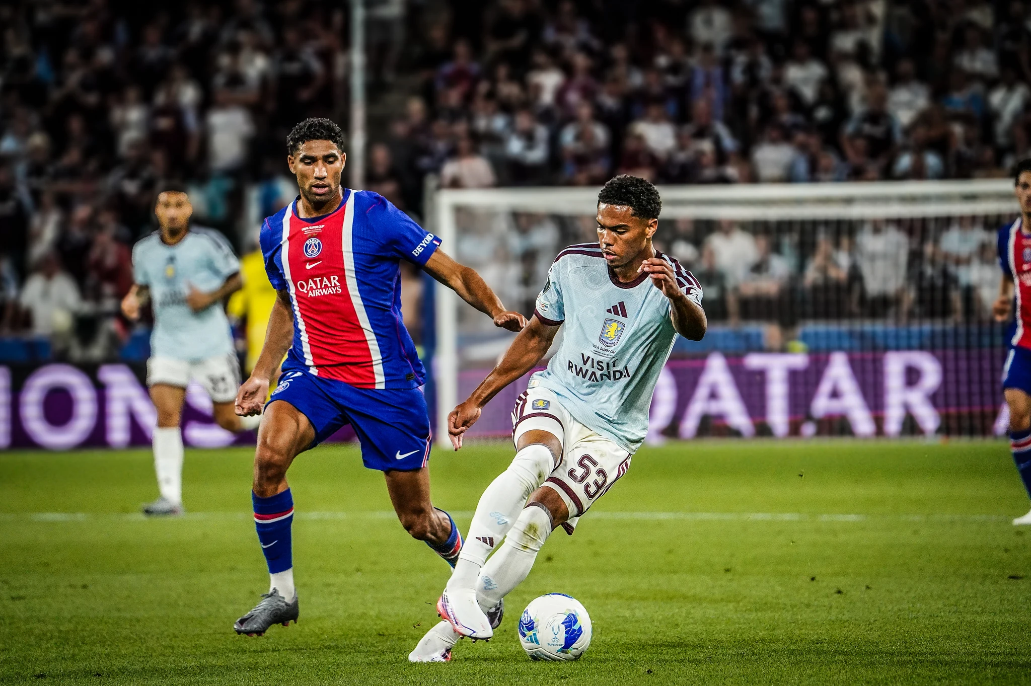 Match action and reactions during Paris Saint-Germain versus Aston Villa in Salzburg.