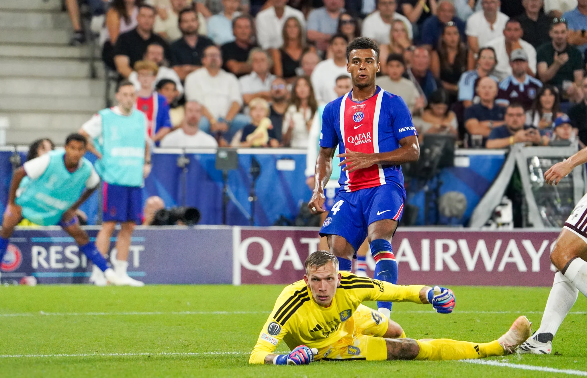 Match action and reactions during Paris Saint-Germain versus Aston Villa in Salzburg.