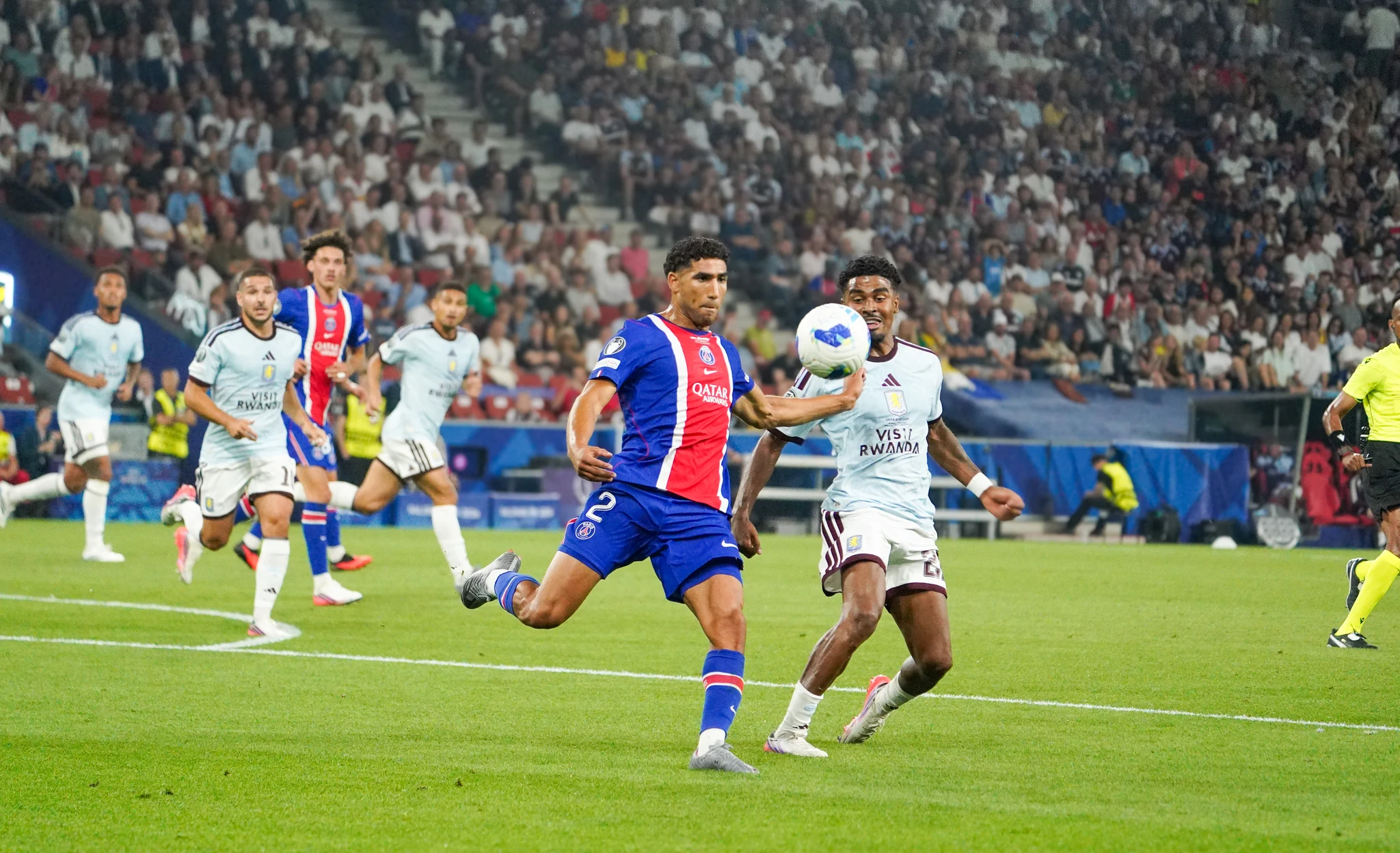 Match action and reactions during Paris Saint-Germain versus Aston Villa in Salzburg.