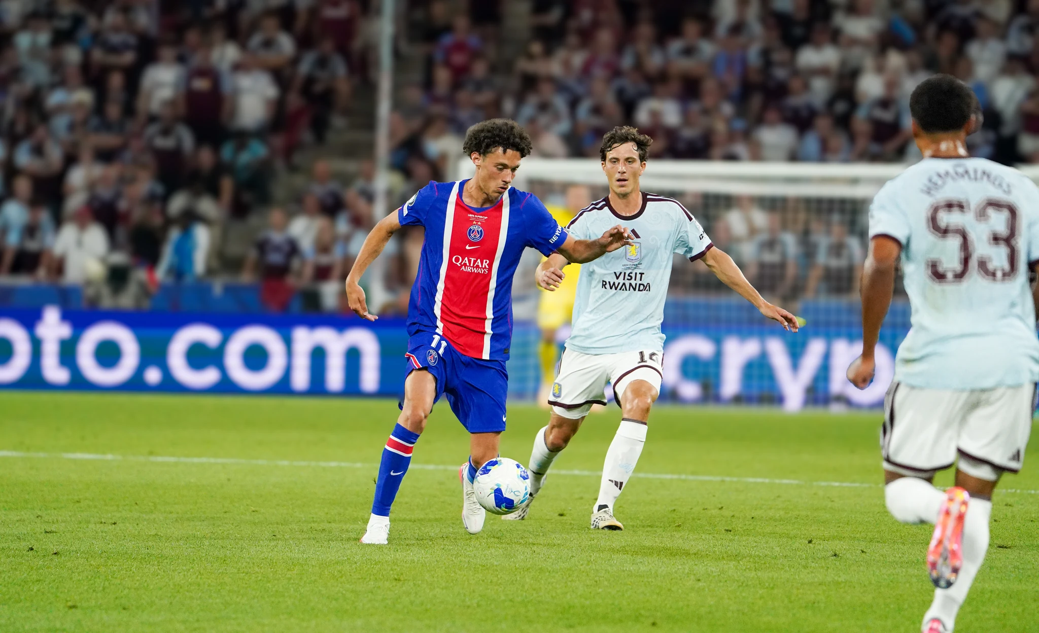 Match action and reactions during Paris Saint-Germain versus Aston Villa in Salzburg.