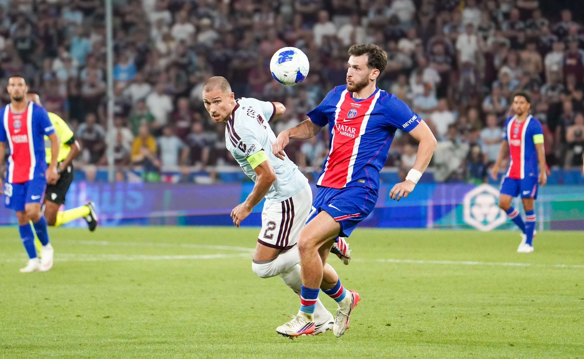 Match action and reactions during Paris Saint-Germain versus Aston Villa in Salzburg.