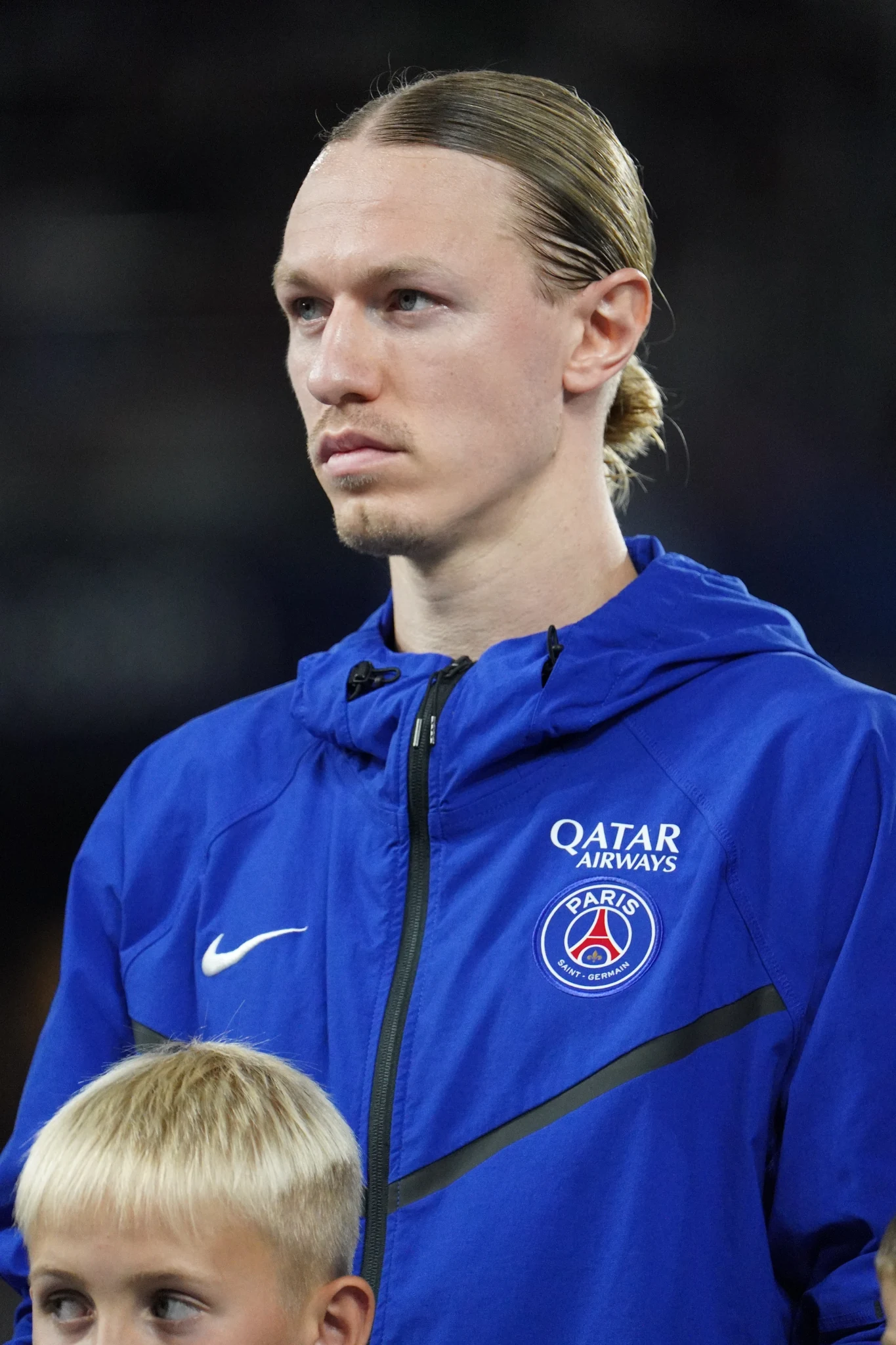 A Paris Saint-Germain player in the pre-match line-up.