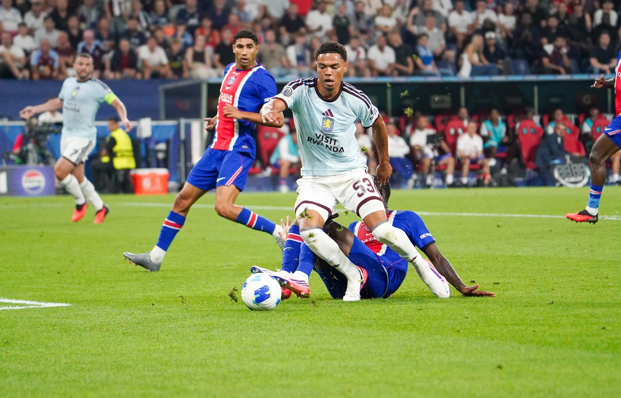 Match action and reactions during Paris Saint-Germain versus Aston Villa in Salzburg.