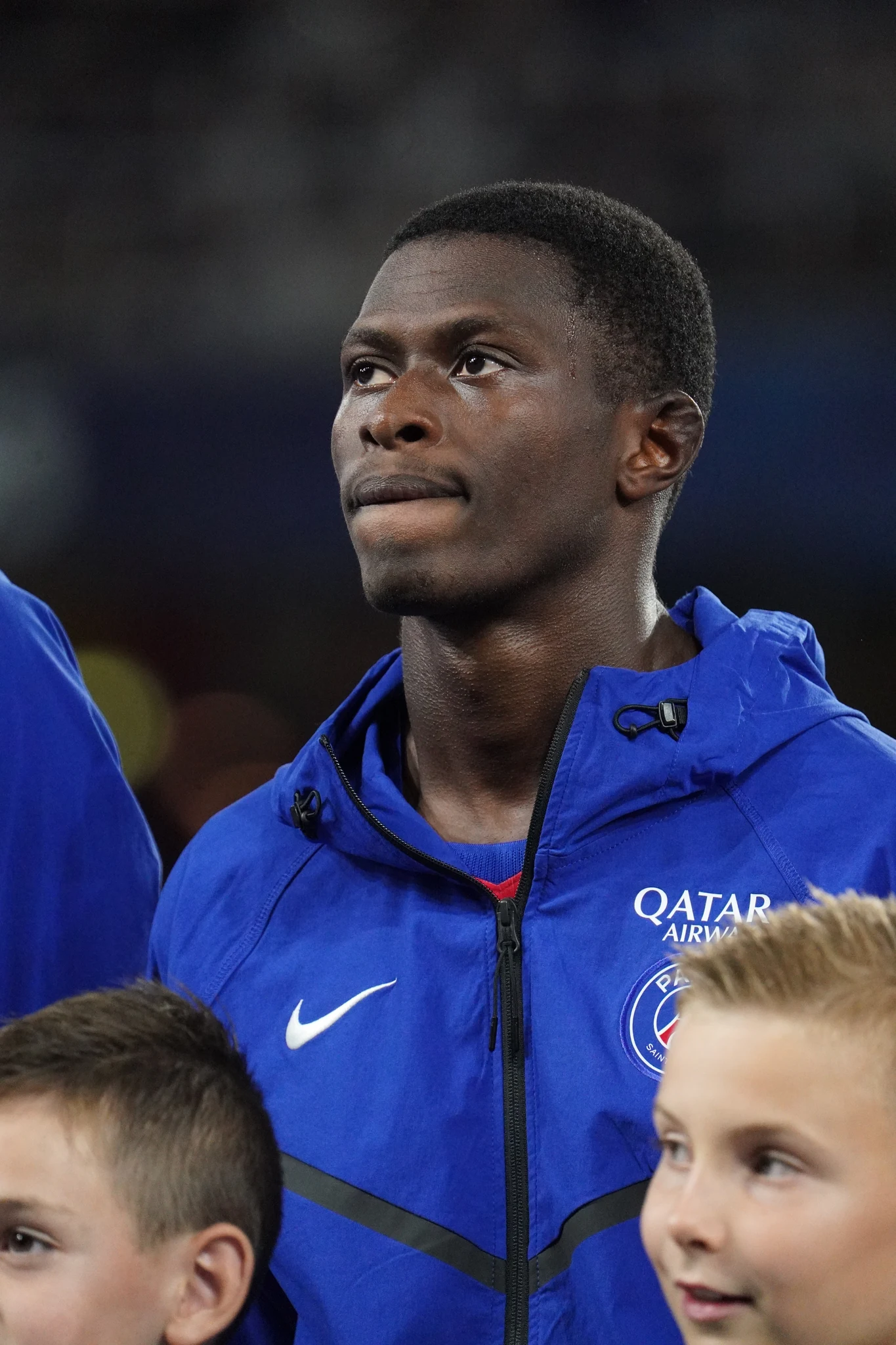 A Paris Saint-Germain player in the pre-match line-up.