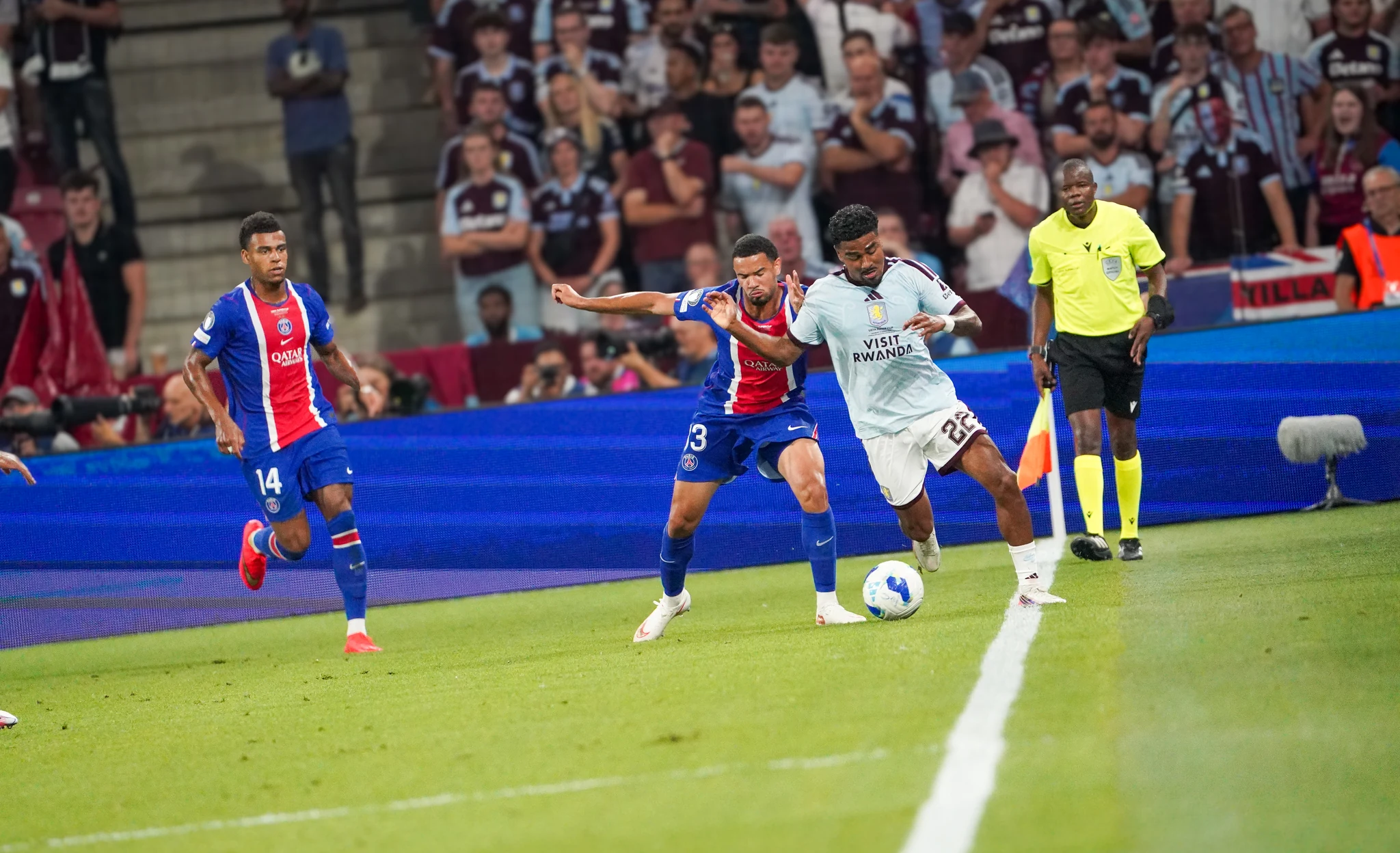 Match action and reactions during Paris Saint-Germain versus Aston Villa in Salzburg.