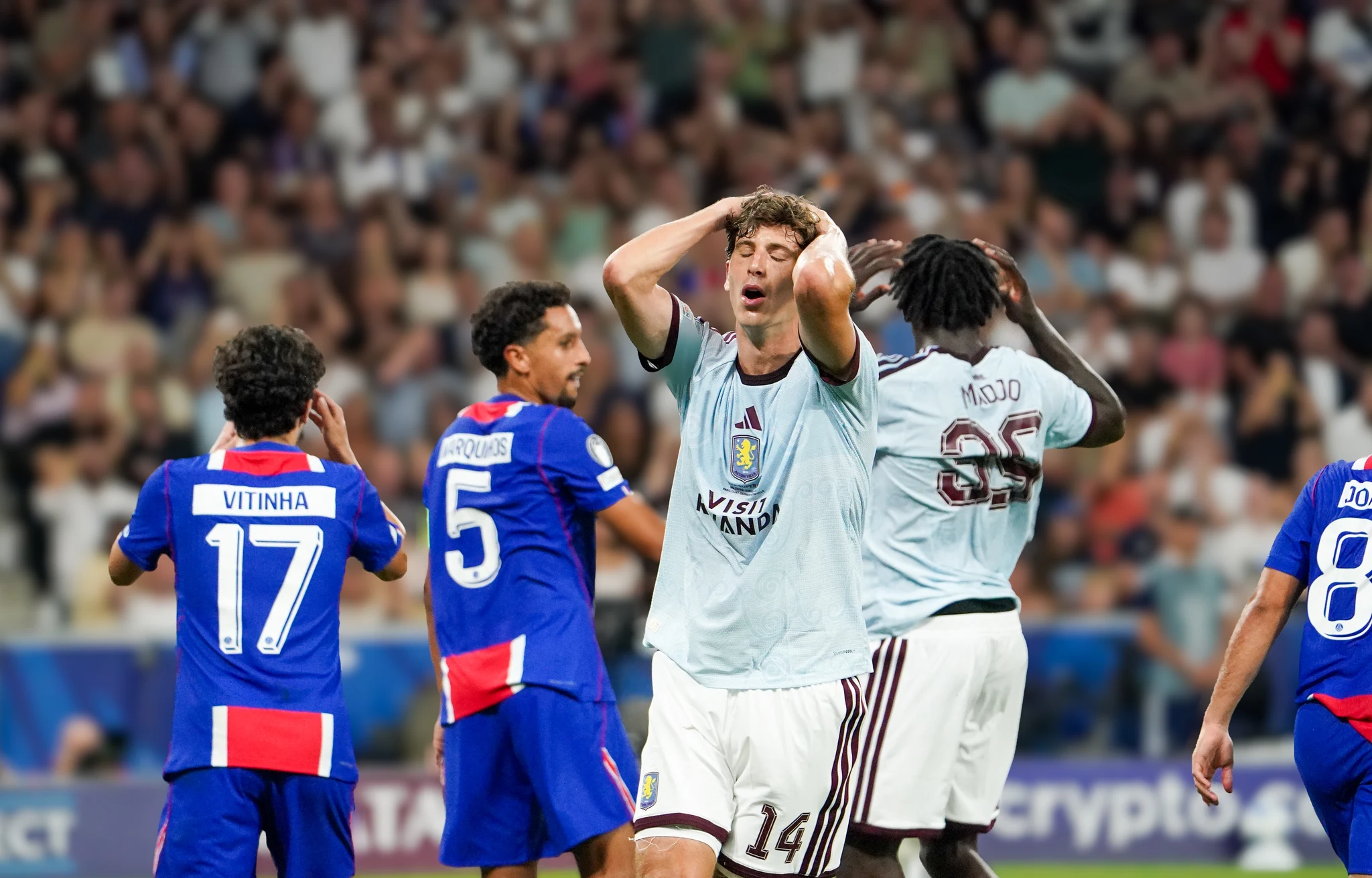 Match action and reactions during Paris Saint-Germain versus Aston Villa in Salzburg.