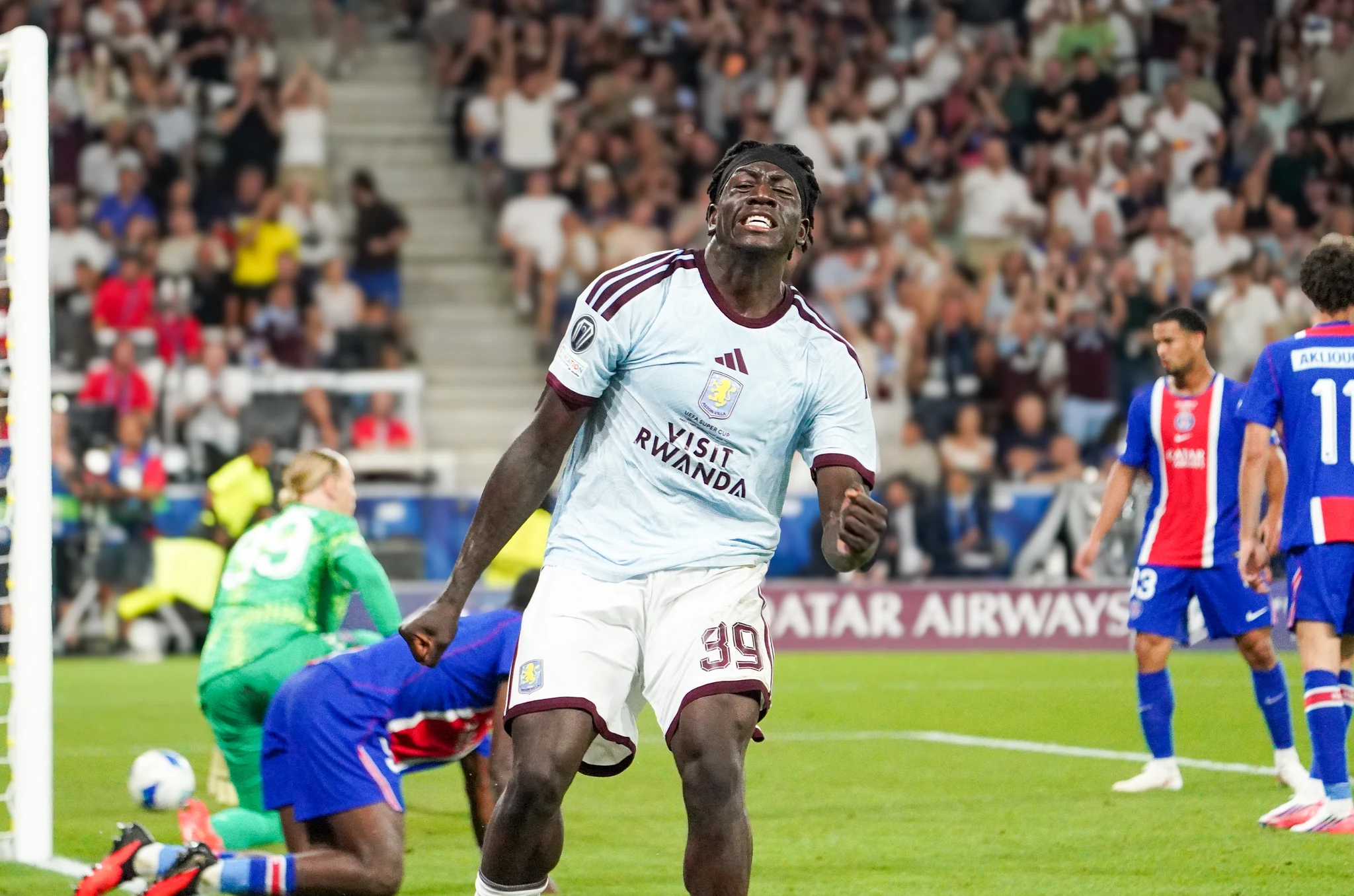 Match action and reactions during Paris Saint-Germain versus Aston Villa in Salzburg.