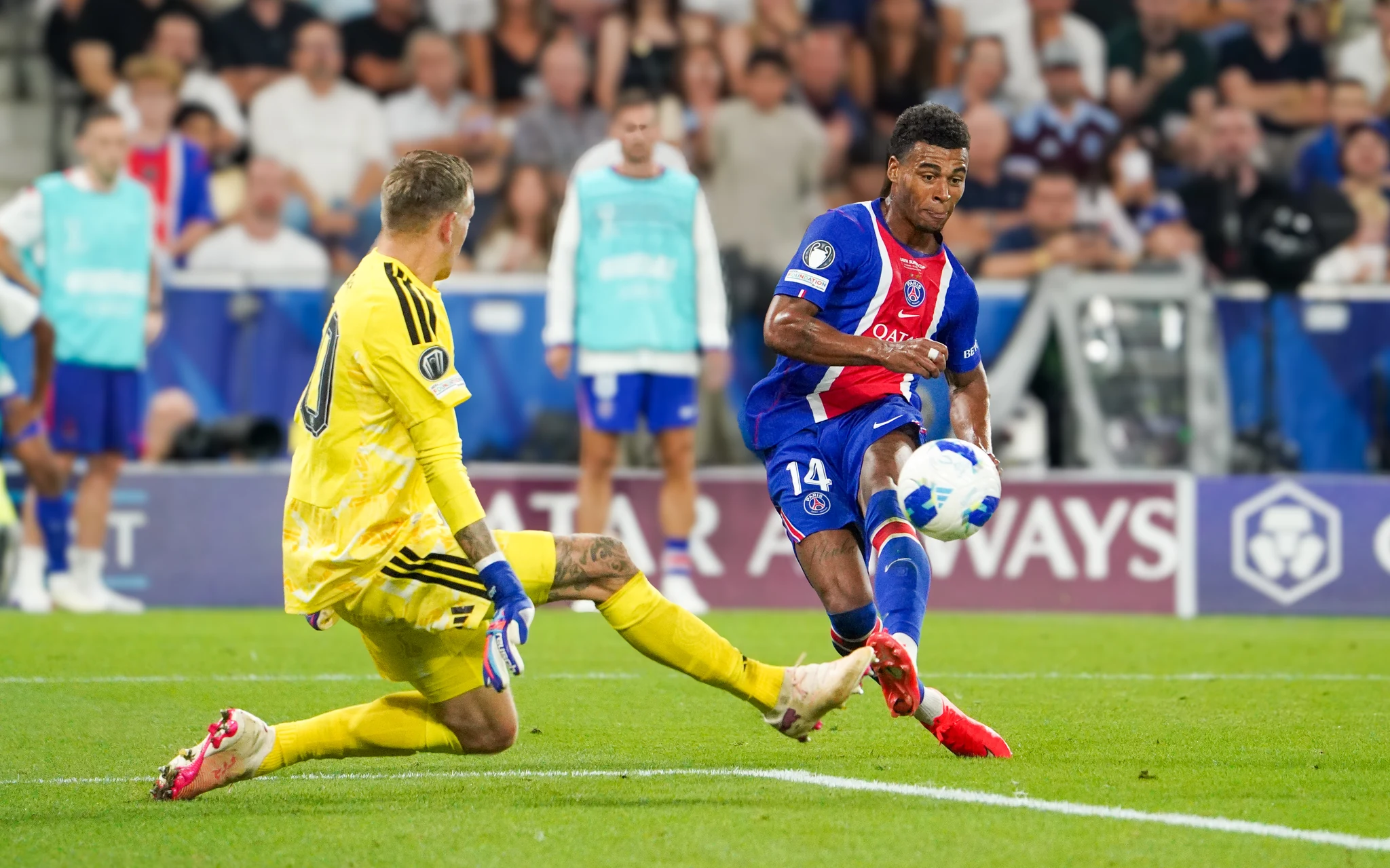 Match action and reactions during Paris Saint-Germain versus Aston Villa in Salzburg.