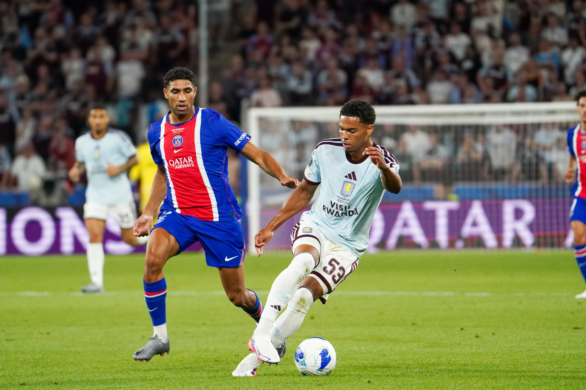 Match action and reactions during Paris Saint-Germain versus Aston Villa in Salzburg.