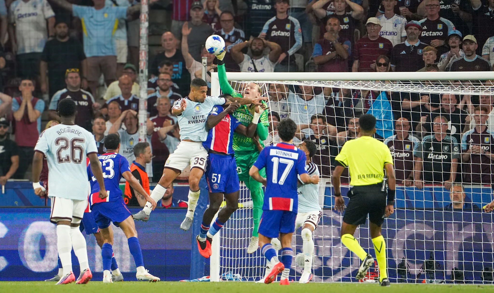 Match action and reactions during Paris Saint-Germain versus Aston Villa in Salzburg.