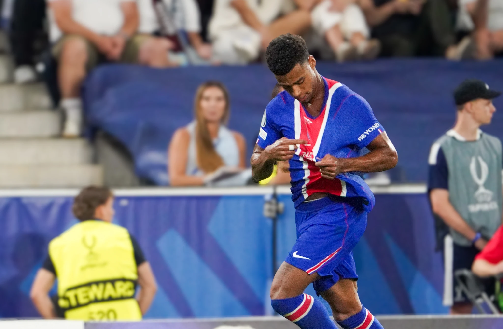 Match action and reactions during Paris Saint-Germain versus Aston Villa in Salzburg.