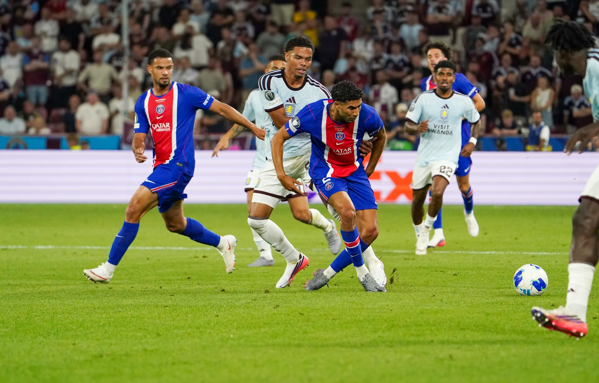 Match action and reactions during Paris Saint-Germain versus Aston Villa in Salzburg.