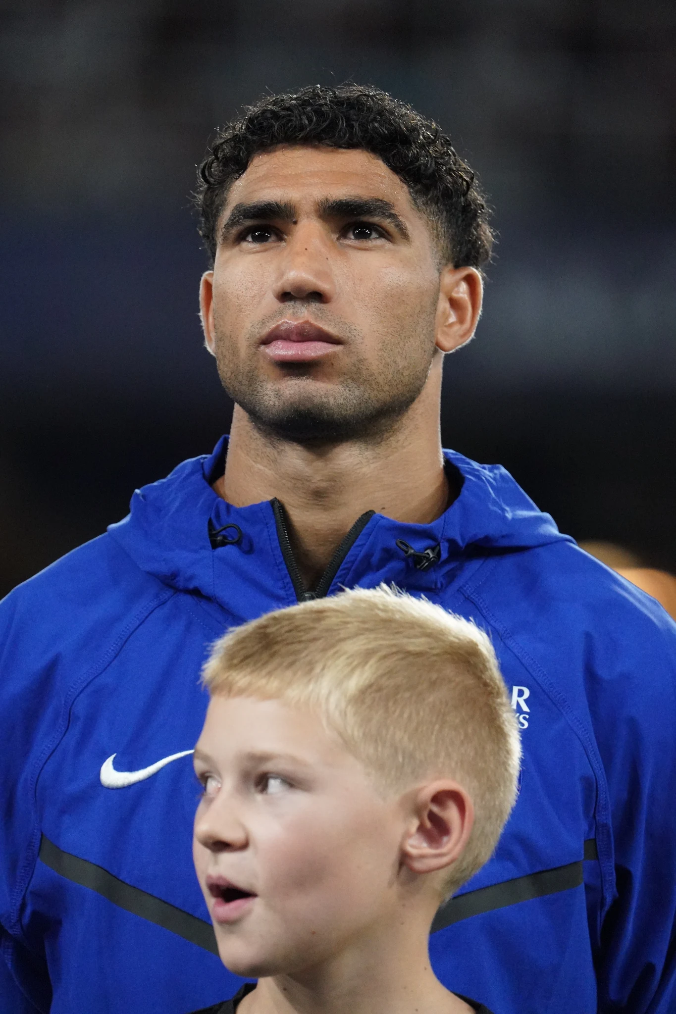 A Paris Saint-Germain player in the pre-match line-up.