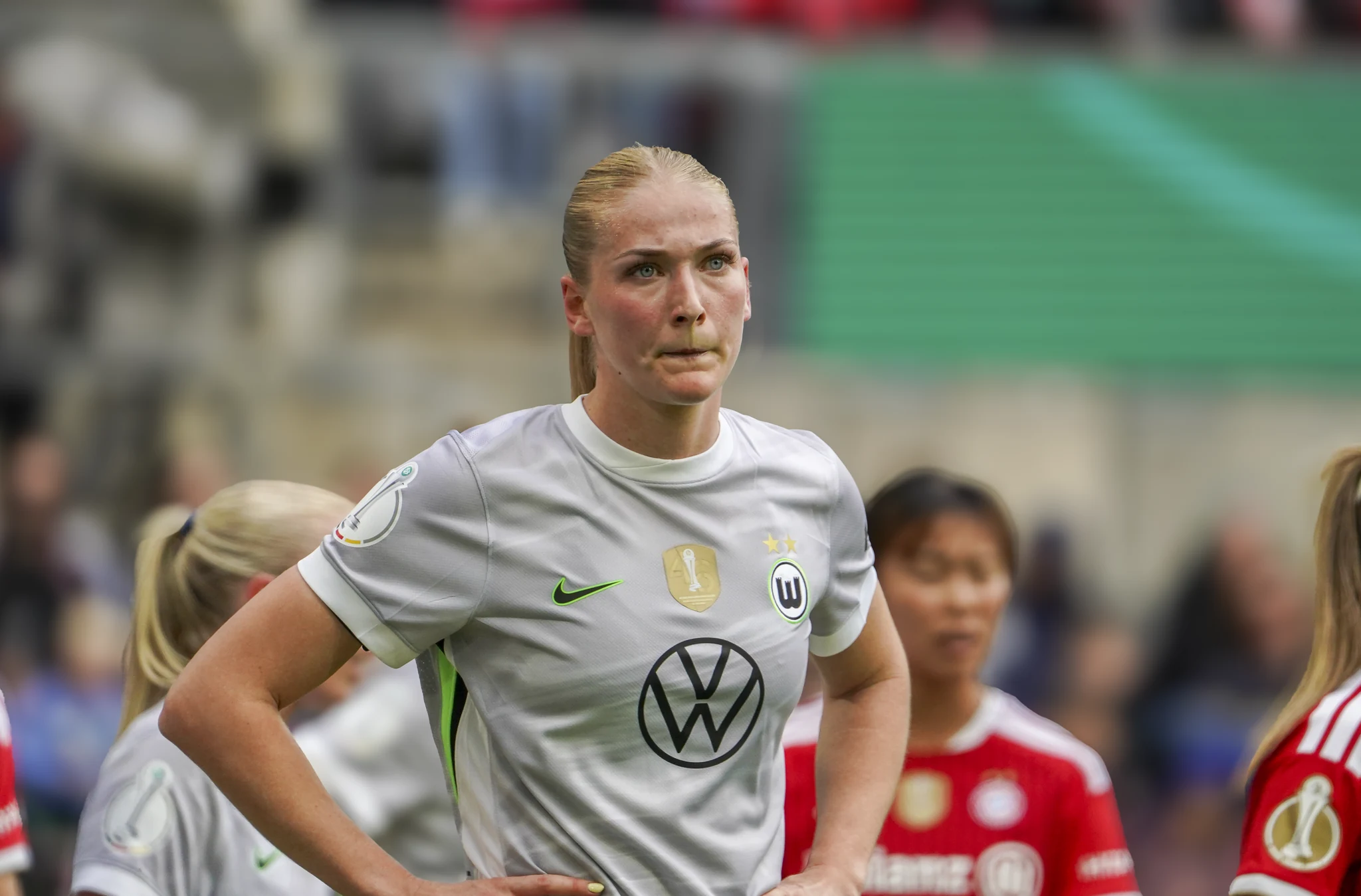 A Wolfsburg player watches the action during the final.